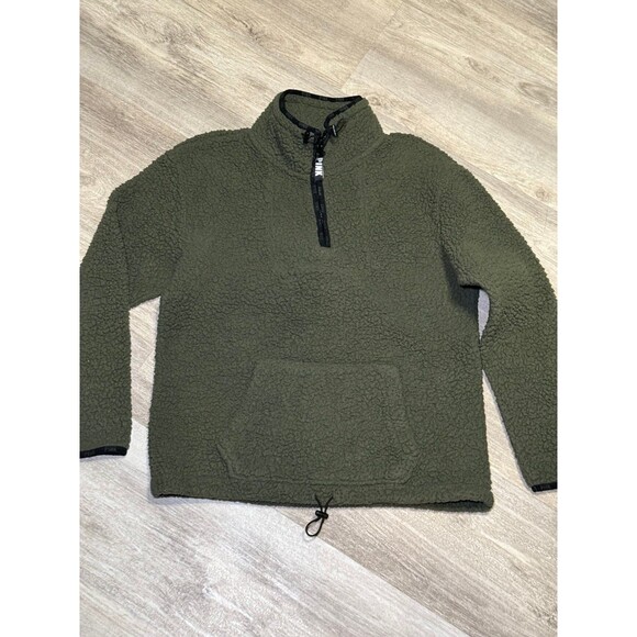 Victoria Secret Pink army green fleece‎ pullover size small - Picture 1 of 4